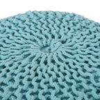 Pouf quadrato in cotone a maglia color crema – 1 posto