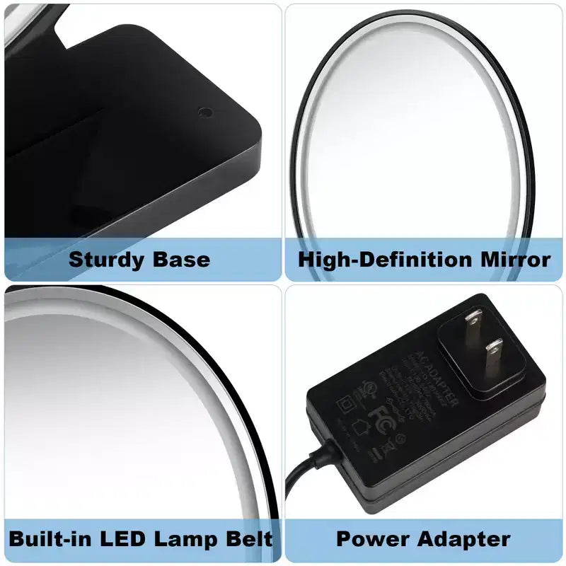 Specchio ovale da trucco nero/oro/bianco con luci LED, dimmerazione a 4 colori, telecomando, 1 persona