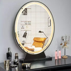Specchio ovale da trucco nero/oro/bianco con luci LED, dimmerazione a 4 colori, telecomando, 1 persona