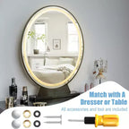 Specchio ovale da trucco nero/oro/bianco con luci LED, dimmerazione a 4 colori, telecomando, 1 persona