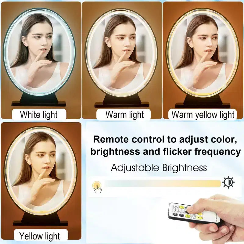 Specchio ovale da trucco nero/oro/bianco con luci LED, dimmerazione a 4 colori, telecomando, 1 persona