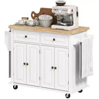 Carrello/Isola da Cucina con Ruote Nero/Marrone Quercia/Grigio/Bianco con Piano in Legno di Gomma, Cassetti e Porta Spezie