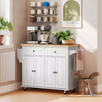 Carrello/Isola da Cucina con Ruote Nero/Marrone Quercia/Grigio/Bianco con Piano in Legno di Gomma, Cassetti e Porta Spezie