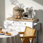 Carrello/Isola da Cucina con Ruote Nero/Marrone Quercia/Grigio/Bianco con Piano in Legno di Gomma, Cassetti e Porta Spezie