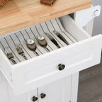 Carrello/Isola da Cucina con Ruote Nero/Marrone Quercia/Grigio/Bianco con Piano in Legno di Gomma, Cassetti e Porta Spezie