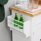 Carrello/Isola da Cucina con Ruote Nero/Marrone Quercia/Grigio/Bianco con Piano in Legno di Gomma, Cassetti e Porta Spezie