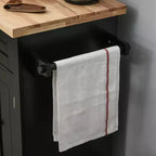 Carrello/Isola da Cucina con Ruote Nero/Marrone Quercia/Grigio/Bianco con Piano in Legno di Gomma, Cassetti e Porta Spezie