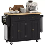 HOMCOM Kitchen Island on Wheels, Rolling Cart with Rubberwood Top, Spice Rack, Towel Rack and Drawers for Dining Room