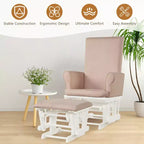 Set poltrona a dondolo e pouf, marrone/grigio/rosa, imbottito, 1 posto