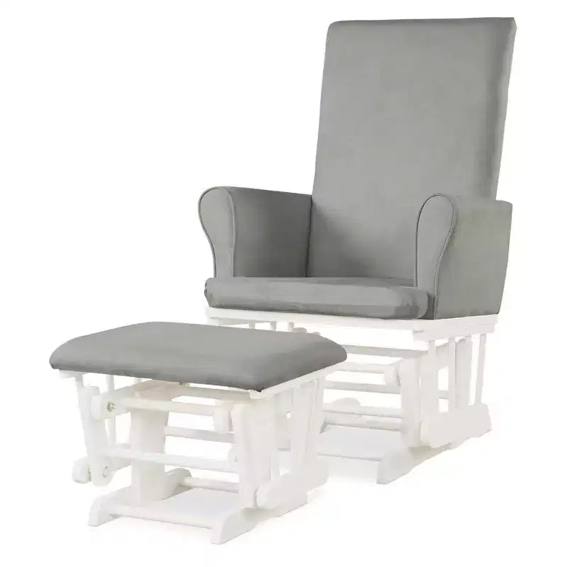 Set poltrona a dondolo e pouf, marrone/grigio/rosa, imbottito, 1 posto