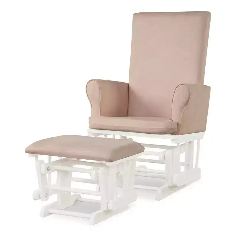 Set poltrona a dondolo e pouf, marrone/grigio/rosa, imbottito, 1 posto